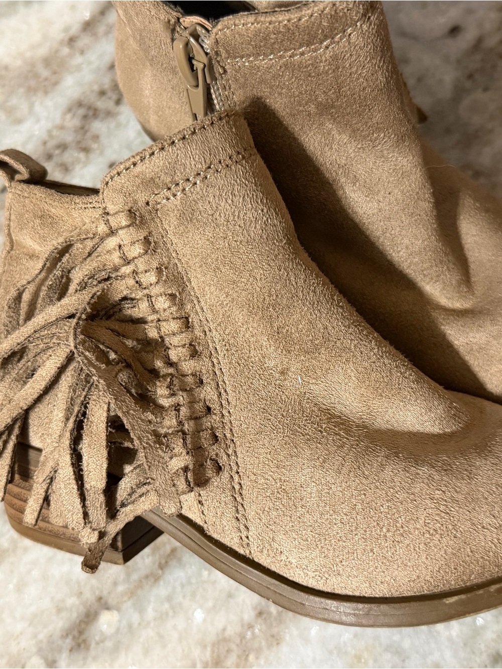 Kids Tan Suede Fringe Ankle Boots